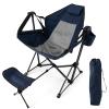 KOTEK Hammock Chair, Portable Camping Chair with Retractable Footrest, Adjustable Backrest, Headrest, Cup Holder & Carry Bag, Folding Rocking Chair for Outdoor Lawn Patio Travel Picnic Fishing (Navy) view 1