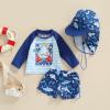 BULINGNA Toddler Baby Boys 3-Pieces Swimsuit Sets Long Sleeve Shark Rash Guard Swimwear Shorts Summer Bathing Suit with Hat (US, Age, 3 Years, 4 Years, Blue Stripe Shark) view 2