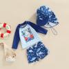 BULINGNA Toddler Baby Boys 3-Pieces Swimsuit Sets Long Sleeve Shark Rash Guard Swimwear Shorts Summer Bathing Suit with Hat (US, Age, 3 Years, 4 Years, Blue Stripe Shark) view 3