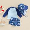 BULINGNA Toddler Baby Boys 3-Pieces Swimsuit Sets Long Sleeve Shark Rash Guard Swimwear Shorts Summer Bathing Suit with Hat (US, Age, 3 Years, 4 Years, Blue Stripe Shark) view 4