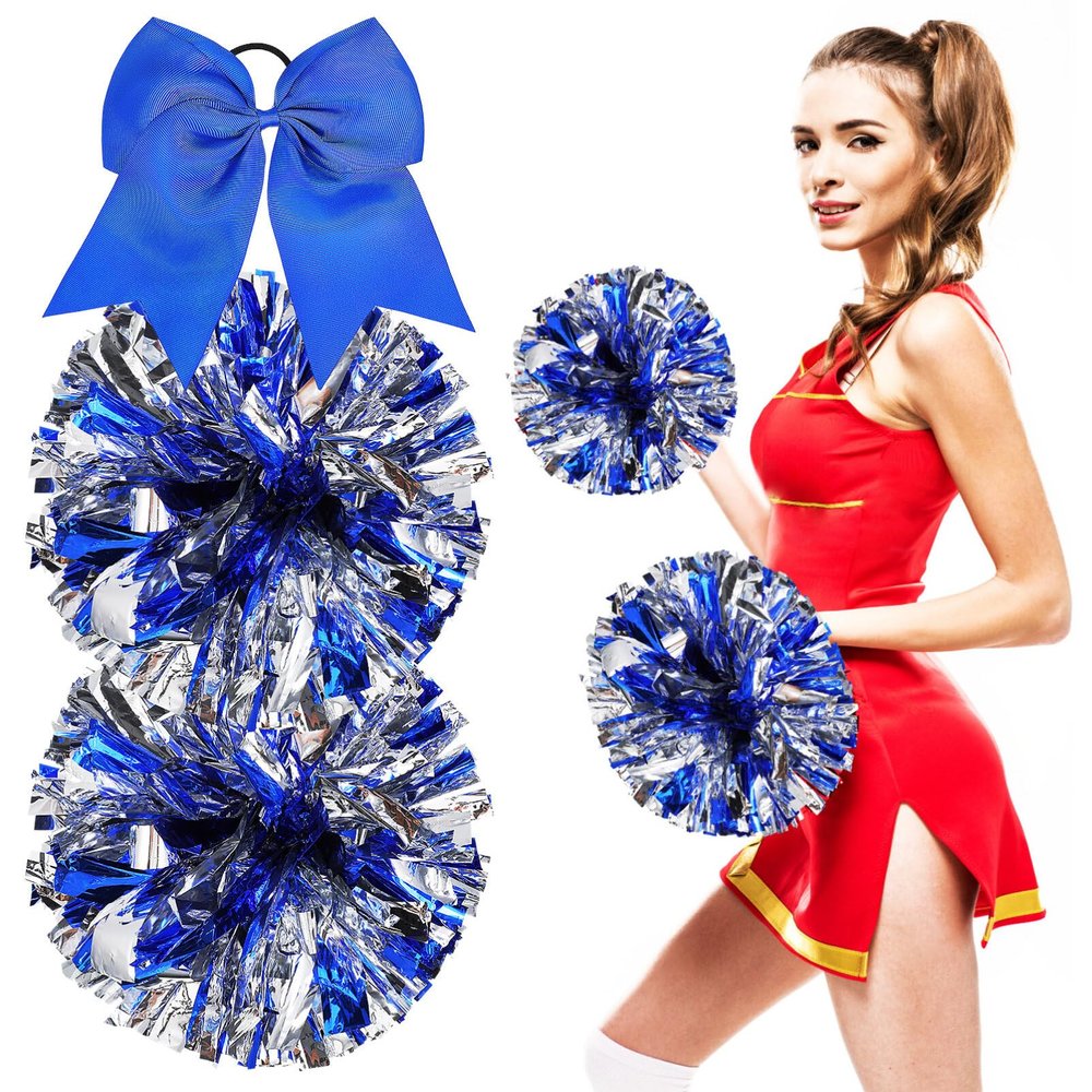 Ipetboom Aerobics Cheerleading Ball Set with Hair Bow - 2 Vibrant Pom Poms for Sports Events Dance Performances and Cheer Squads - Lightweight Easy to Wave Accessories for Team Spirit