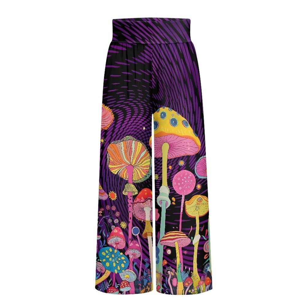 Eheartsgir Colorful Mushroom Women's Wide Leg Pants with Pockets High Waist Yoga Tummy Control Pants Running Workout Hiking Trousers