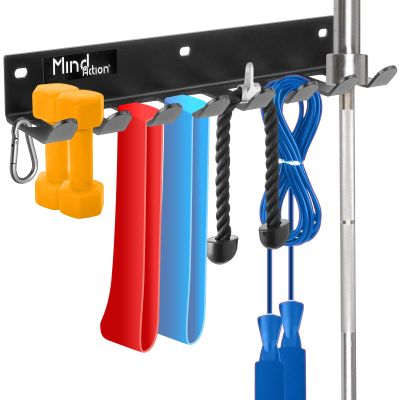 Gym Storage Organizer, Wall Mount Barbell Holder, Multi-Purpose Garage Gym Equipment Wall Rack, Barbell Hanger, Space Saving Gym Attachment Rack for Resistance Bands, Jump Ropes, Lifting Belt