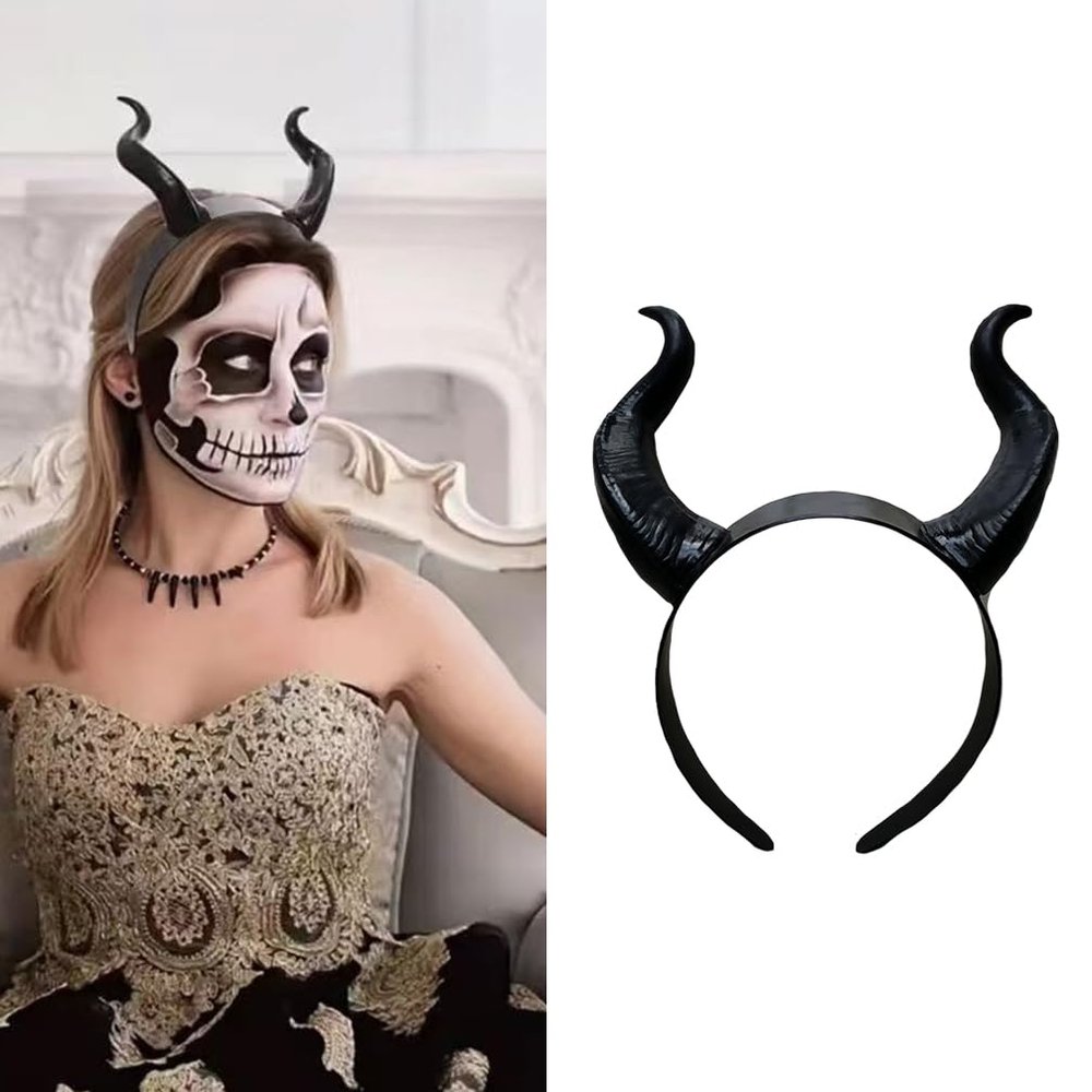 ASVNRES Dragon Devil Horns Headband Black Cosplay Horn Hair Hoop, Gothic Beauty Halloween Dress Up Hair Accessories Maleficent Hairdress for Halloween Party Costume Hair Accessory