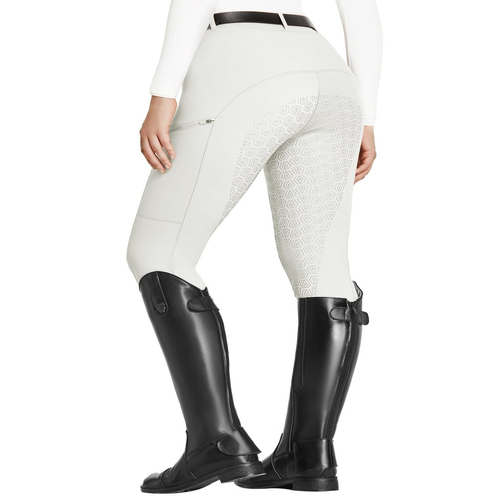 FitsT4 Sports Women's Full Seat Riding Tights with Zipper Pockets Horseback Riding Pants Equestrian Breeches for Women White 2XL