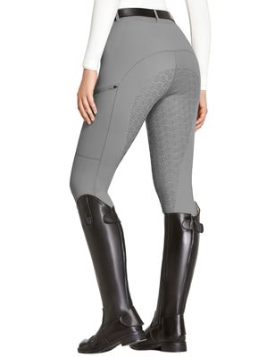 FitsT4 Sports Women's Full Seat Riding Tights with Zipper Pockets Horseback Riding Pants Equestrian Breeches for Women Grey M