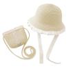 Girls Summer Straw Hat with Cross Body Bag Lovely Princess Buckst Hat Mini Purse Set Baby Girl Beach Sun Cap for Kids Beige view 1