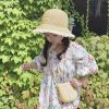 Girls Summer Straw Hat with Cross Body Bag Lovely Princess Buckst Hat Mini Purse Set Baby Girl Beach Sun Cap for Kids Beige view 2