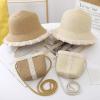 Girls Summer Straw Hat with Cross Body Bag Lovely Princess Buckst Hat Mini Purse Set Baby Girl Beach Sun Cap for Kids Beige view 3