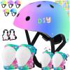 Comforhous Color Gradient Kids Bike Helmet and Pads Adjustable Helmet for Kids Protective Gear Set with Elbow Knee Pads Wrist Guards for Cycling Bicycle