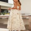 ebossy Spaghetti Strap Floral Print Dress for Women Sleeveless Smocked Cut Out Striped Tiered Maxi Dresses (L, Floral Apricot) view 2