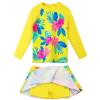 Girl's Two-Piece Long Sleeve Swimsuits UPF50+ Rash Guard Kids Bathing Suit S379_YellowFlower_10A view 1