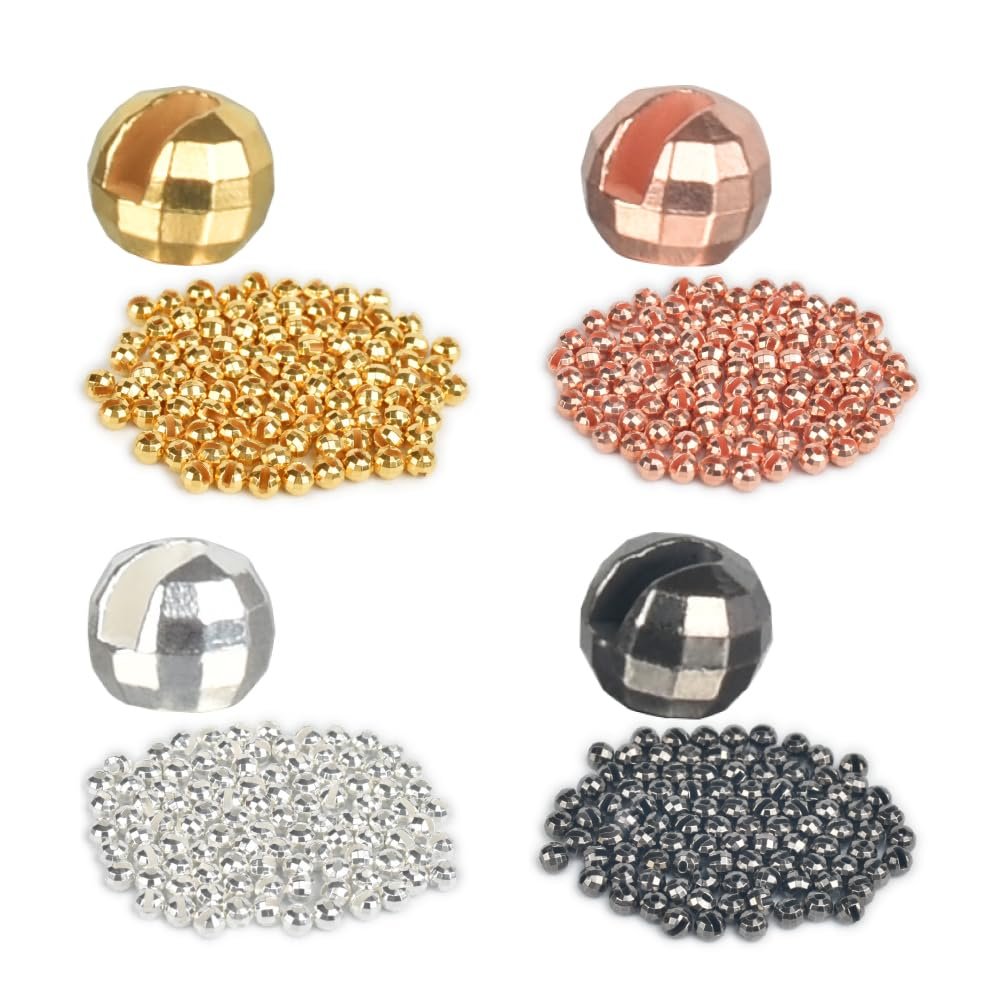 MUUNN 200pcs Tungsten Faceted Slotted Beads, Slotted Tungsten Beads Assortment for Fly Tying3.0mm