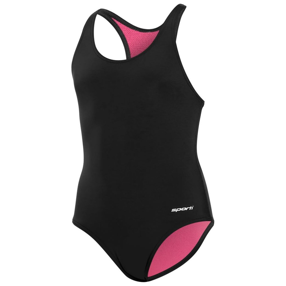 Sporti Girls' Solid Racer Back One-Piece Swimsuit - Bathing Suits for Girl, Comfortable Girls One Piece Swimsuits - Black - Small (6/6x)
