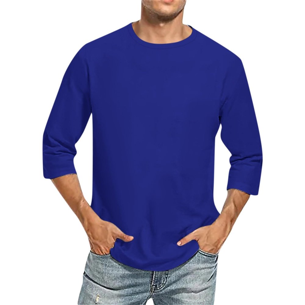 3/4 Sleeve Shirts Mens Casual Crew Neck Baseball Funny T Shirts Hawaiian Crewneck Tee Slim Fit Solid Three Quarter Sleeve Active Shirt