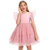 ABEWIP Girls Sequin Tulle Dress Rainbow Star Ruffle Sparkle Toddler Girl Kids Birthday Party Dress Toddler Bridesmaid Wedding Gown Dresses Pink Heart 110/4-5 Years view 1
