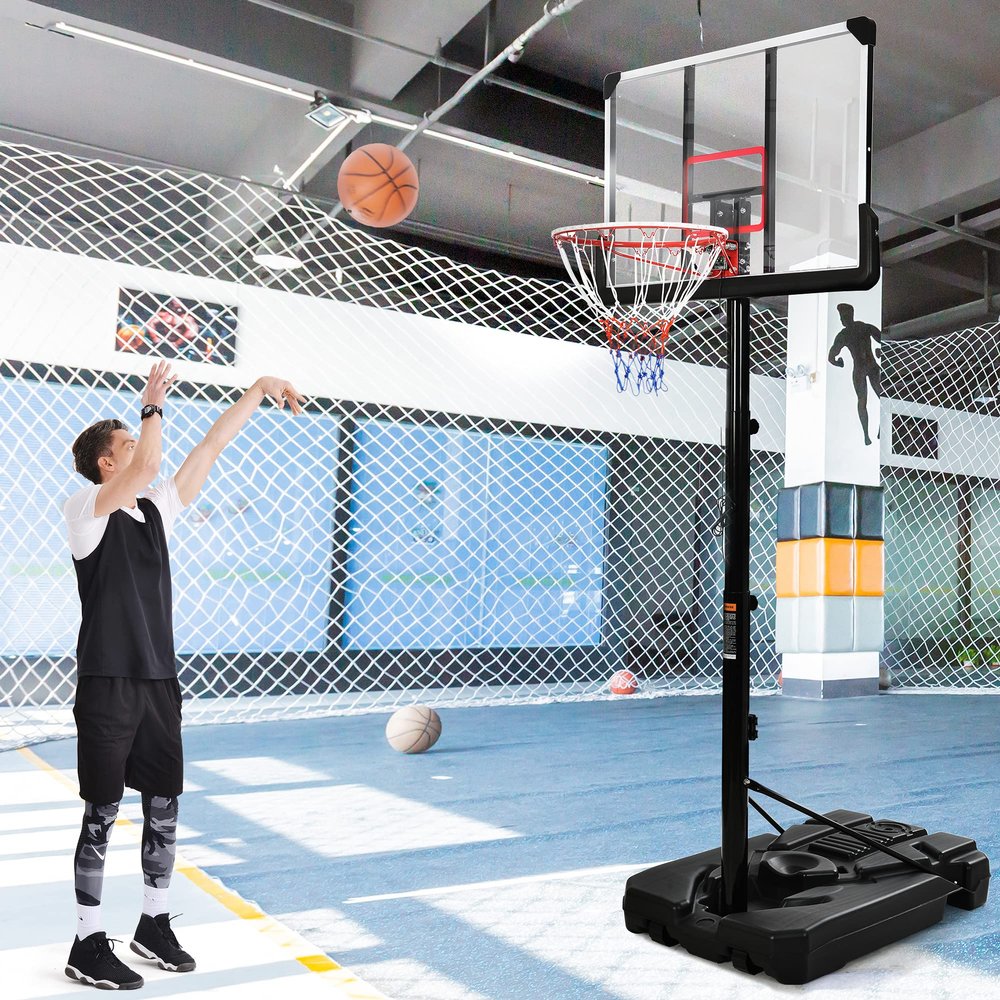 NineFit Basics Portable Basketball Hoop Basketball System 6.6 10ft Height Adjustment for Youth Adults LED Basketball Hoop Lights, Colorful Lights, Waterproof, Black