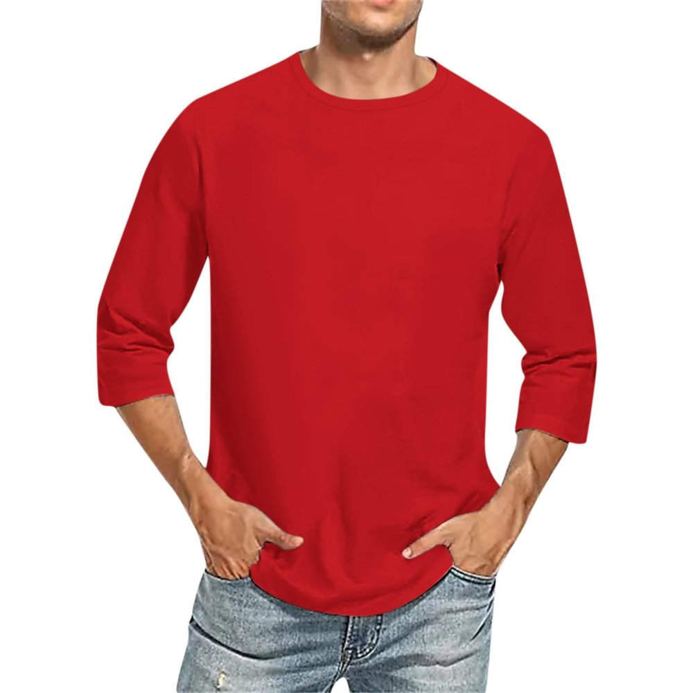 3/4 Sleeve Shirts Mens Casual Crew Neck Baseball Funny T Shirts Hawaiian Crewneck Tee Slim Fit Solid Three Quarter Sleeve Active Shirt