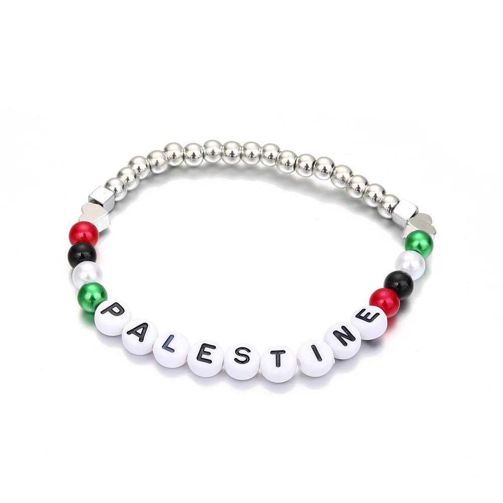 Huangshanshan Palestine Flag String Bracelet Red Black White Green Rope Braided Bangle (5336 white)
