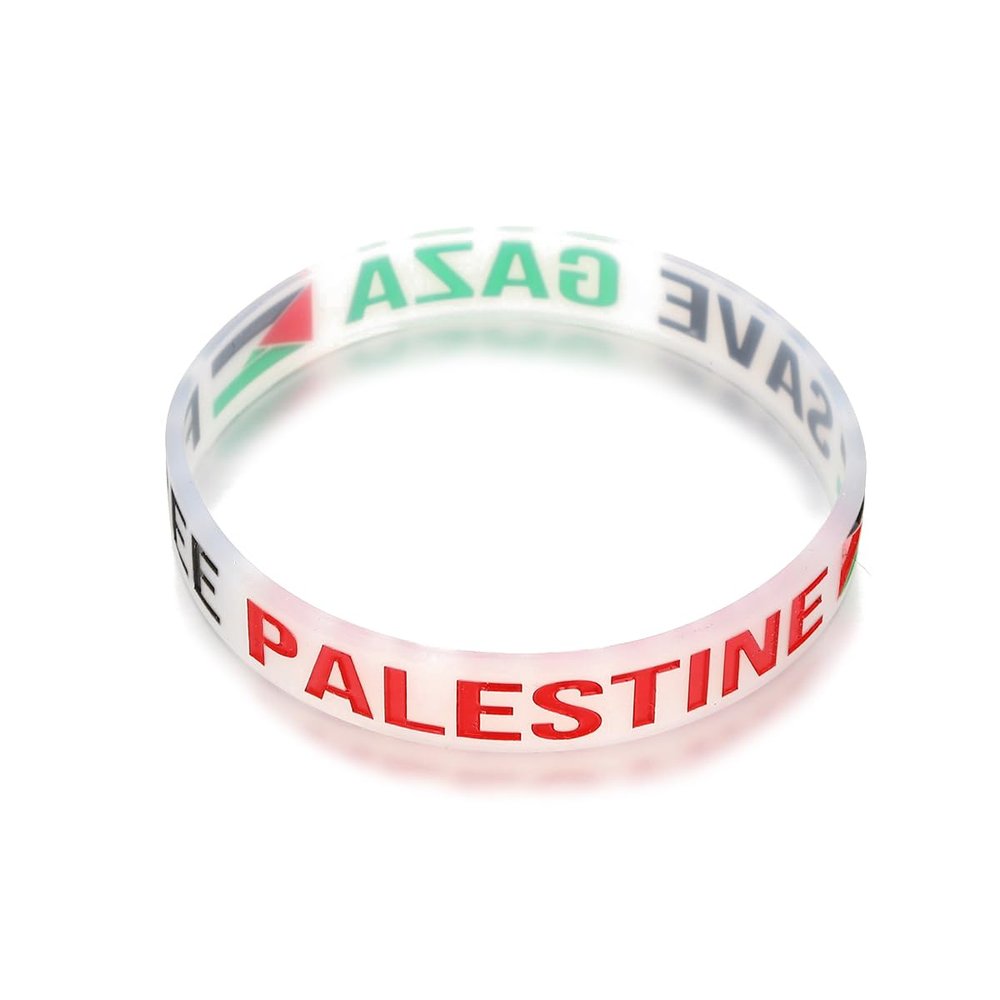 Huangshanshan Palestine Flag Bracelet, Multiple Layer Palestinian Flag Bangle, Leather Palestine Flag Wristband, Support Palestine Bracelet, Stand with Palestine (white)