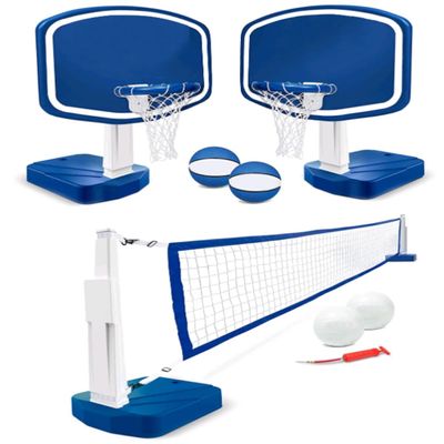 NineFit Basics Pool Side Basketball Stand+PE Backboard+PE Base+Steel Rim+Polyester Net, Blue