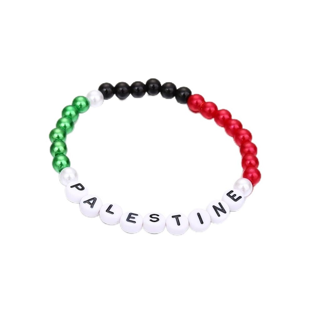 Huangshanshan Palestine Flag String Bracelet Red Black White Green Rope Braided Bangle (5338 white)