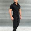 WENKOMG1 Mens Casual Overalls,Short Sleeve Zip Up Coverall Basic Work Wear Casual Slim Fit Jumpsuit Construction Pants,Captain Grand Malo Jacket for Men Long Jacket with Hood(Black,Large) view 2