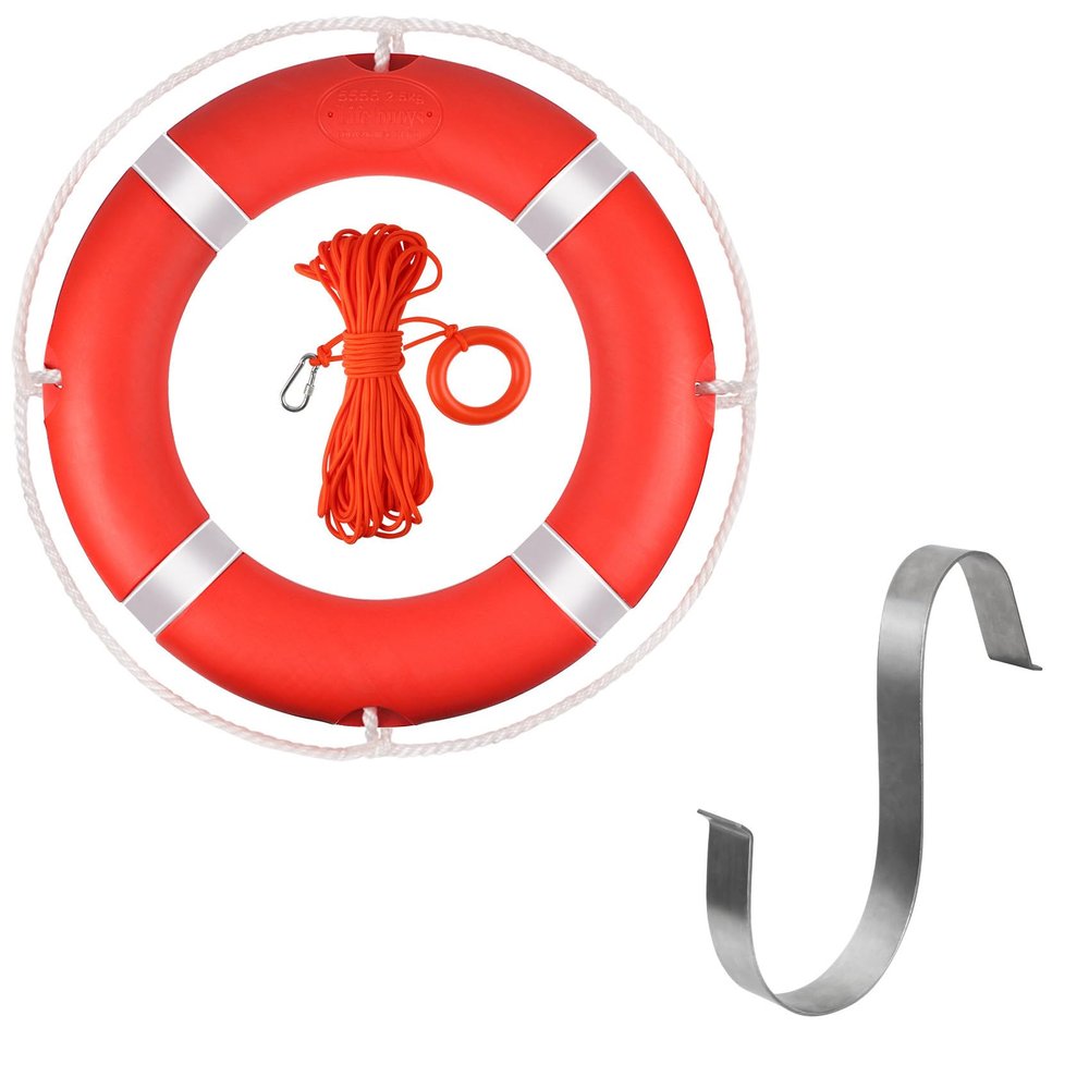 Life Ring, 23" Boat Safety Throw Rings, Life Preserver Ring with Bracket and 98.5 FT Floating Rescue Rope