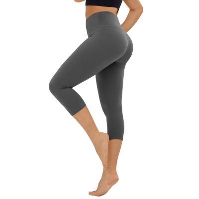 High Waisted Leggings for Women - No See Through Tummy Novelty Workout Yoga Pants with Pockets Reg & Plus Grey