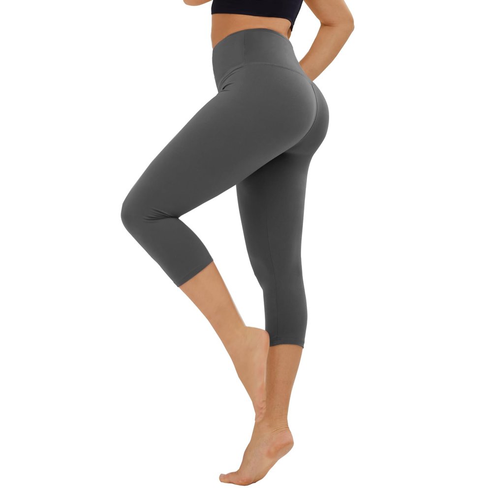 High Waisted Leggings for Women - No See Through Tummy Novelty Workout Yoga Pants with Pockets Reg & Plus Grey