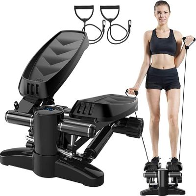 RWGOVLU Steppers for Exercise, Mini Stepper Machine with Display and Resistance Bands for Home Workout, Up Down Stepper for Leg Arm Full Body Trainer Fitness Step