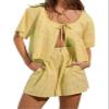 codcm Women Gingham Shorts Set Bow Tie Front Two Piece Summer Lounge Set Y2K Plaid Pajama Set(Yellow,X-Large view 1