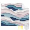 Beach Blanket Waterproof Sandproof Beach Mat, Gradient Abstract Ocean Waves Picnic Blankets with Sand Pockets & Stakes, Blue Pink White Wave Line Outdoor Pad for Seaside,Travel,Camping, 83x79IN view 1