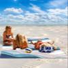 Beach Blanket Waterproof Sandproof Beach Mat, Gradient Abstract Ocean Waves Picnic Blankets with Sand Pockets & Stakes, Blue Pink White Wave Line Outdoor Pad for Seaside,Travel,Camping, 83x79IN view 2