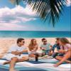 Beach Blanket Waterproof Sandproof Beach Mat, Gradient Abstract Ocean Waves Picnic Blankets with Sand Pockets & Stakes, Blue Pink White Wave Line Outdoor Pad for Seaside,Travel,Camping, 83x79IN view 4