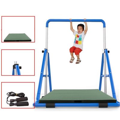 RWGOVLU Gymnastics Bar, Expandable Uneven Bars Gymnastics Triangle Mechanics Safe Stable Metal Frame with Mat for Home Training Fitness Shaping Training Monkey Bars, Blue