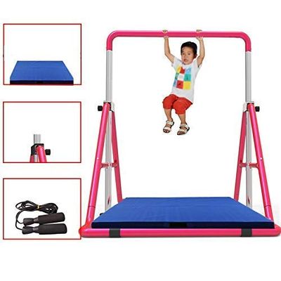 RWGOVLU Gymnastics Bar, Expandable Uneven Bars Gymnastics Triangle Mechanics Safe Stable Metal Frame with Mat for Home Training Fitness Shaping Training Monkey Bars, Pink