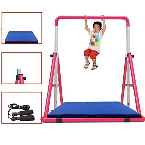 RWGOVLU Gymnastics Bar, Expandable Uneven Bars Gymnastics Triangle Mechanics Safe Stable Metal Frame with Mat for Home Training Fitness Shaping Training Monkey Bars, Pink