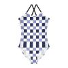 Chessboard Blue Purple Girls One Piece Swimsuits Sport Halter Swimwear Beach Bathing Suit 4T view 1