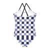 Chessboard Blue Purple Girls One Piece Swimsuits Sport Halter Swimwear Beach Bathing Suit 4T view 2