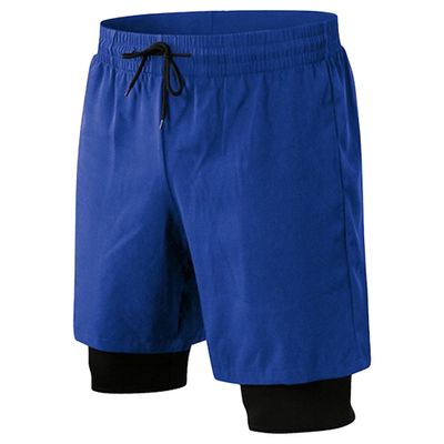 JEsilunmaMY Men's 2 in 1 Stretch Running Shorts Compression Liner Athletic Gym Shorts Lightweight Basketball Training Shorts (Dark Blue2,Large)