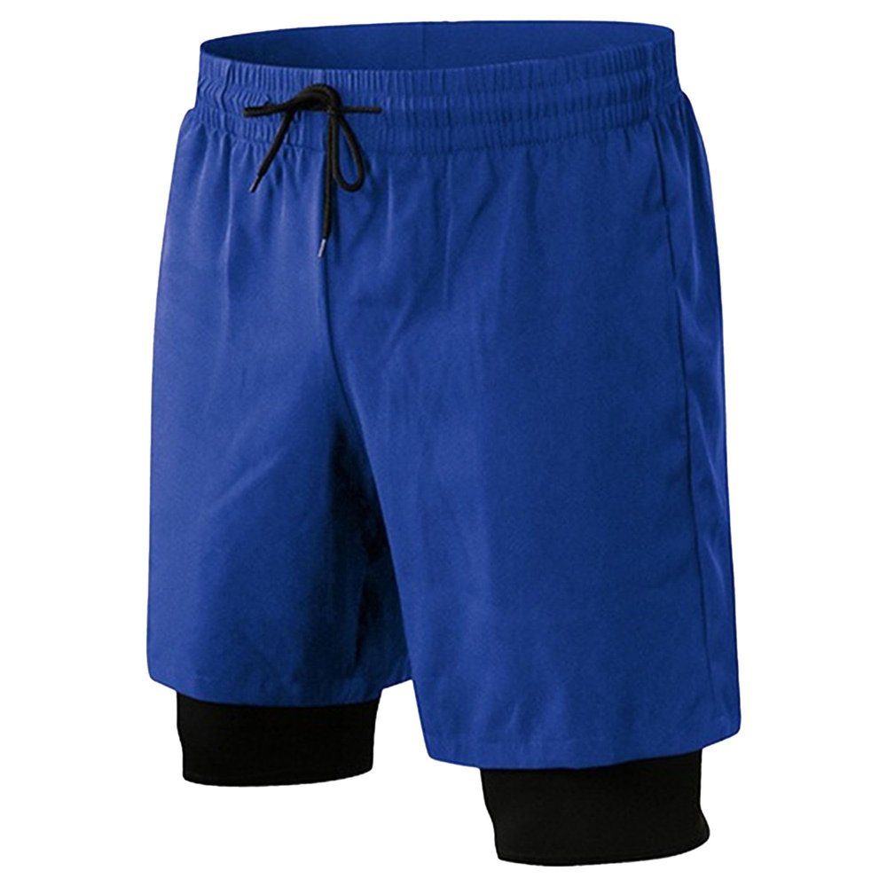 JEsilunmaMY Men's 2 in 1 Stretch Running Shorts Compression Liner Athletic Gym Shorts Lightweight Basketball Training Shorts (Dark Blue2,Large)