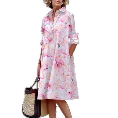 Button Down Summer Shirt Dress Cotton Linen Long Sleeve V Neck Maxi Dress With Pockets Women's Casual Plain Simple T-Shirt Loose