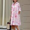 Button Down Summer Shirt Dress Cotton Linen Long Sleeve V Neck Maxi Dress With Pockets Women's Casual Plain Simple T-Shirt Loose view 2