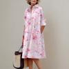 Button Down Summer Shirt Dress Cotton Linen Long Sleeve V Neck Maxi Dress With Pockets Women's Casual Plain Simple T-Shirt Loose view 3