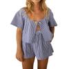 codcm Women Gingham Shorts Set Bow Tie Front Two Piece Summer Lounge Set Y2K Plaid Pajama Set(Dark Blue,Medium view 1
