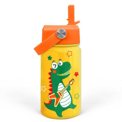 Dinosaurs Water Bottle - Dino Kids Water Bottle with Straw Lid - 12 Oz Insulated Stainless Steel Water Bottles for Kid Boys - Travel Cup for School Sports