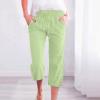 ABOUTYES Capris Pants for Women 2024 Summer Casual Stretch Cotton Linen Capri Pant Drawstring Cropped High Waisted Trousers view 2