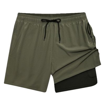 JEsilunmaMY Men's 2 in 1 Waterproof Running Shorts Quick Drying Beach Shorts with Phone Pockets Gym Athletic Workout Shorts (Army Green,Large)