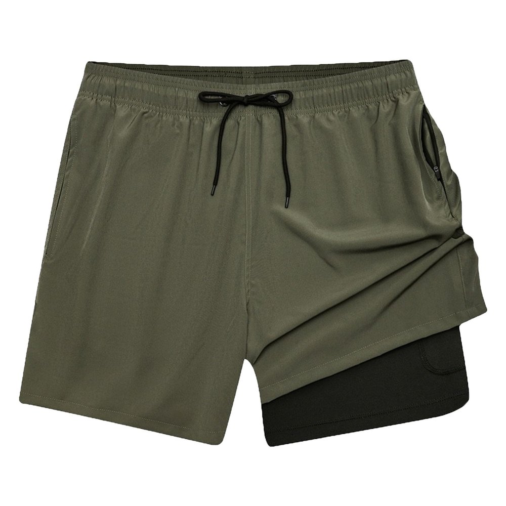 JEsilunmaMY Men's 2 in 1 Waterproof Running Shorts Quick Drying Beach Shorts with Phone Pockets Gym Athletic Workout Shorts (Army Green,Large)